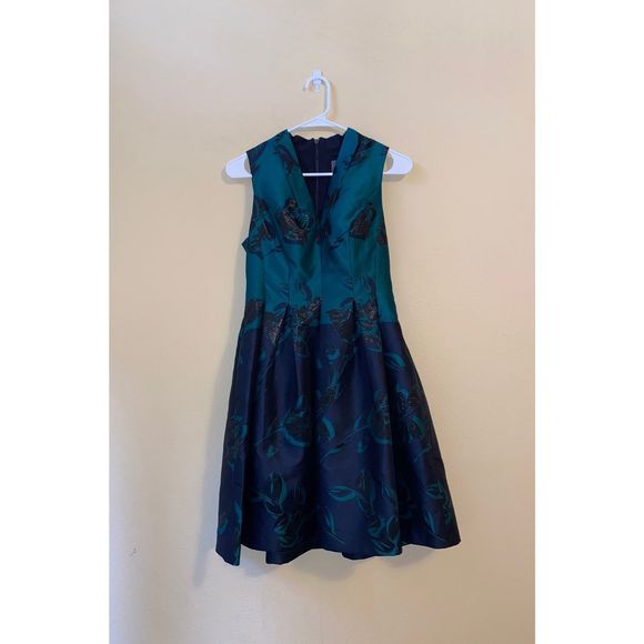 Vince Camuto teal and navy floral Dress - Picture 1 of 6